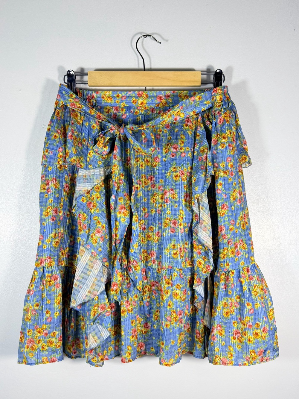 Women’s Blue Floral Ruffle Wrap Skirt